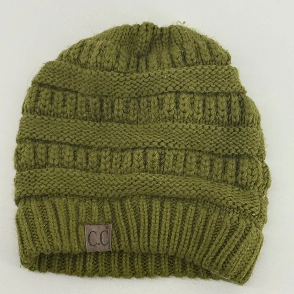 C.C Exclusives Olive Green Cable Knit Slouchy Beanie Hat RN 88320 One Size
